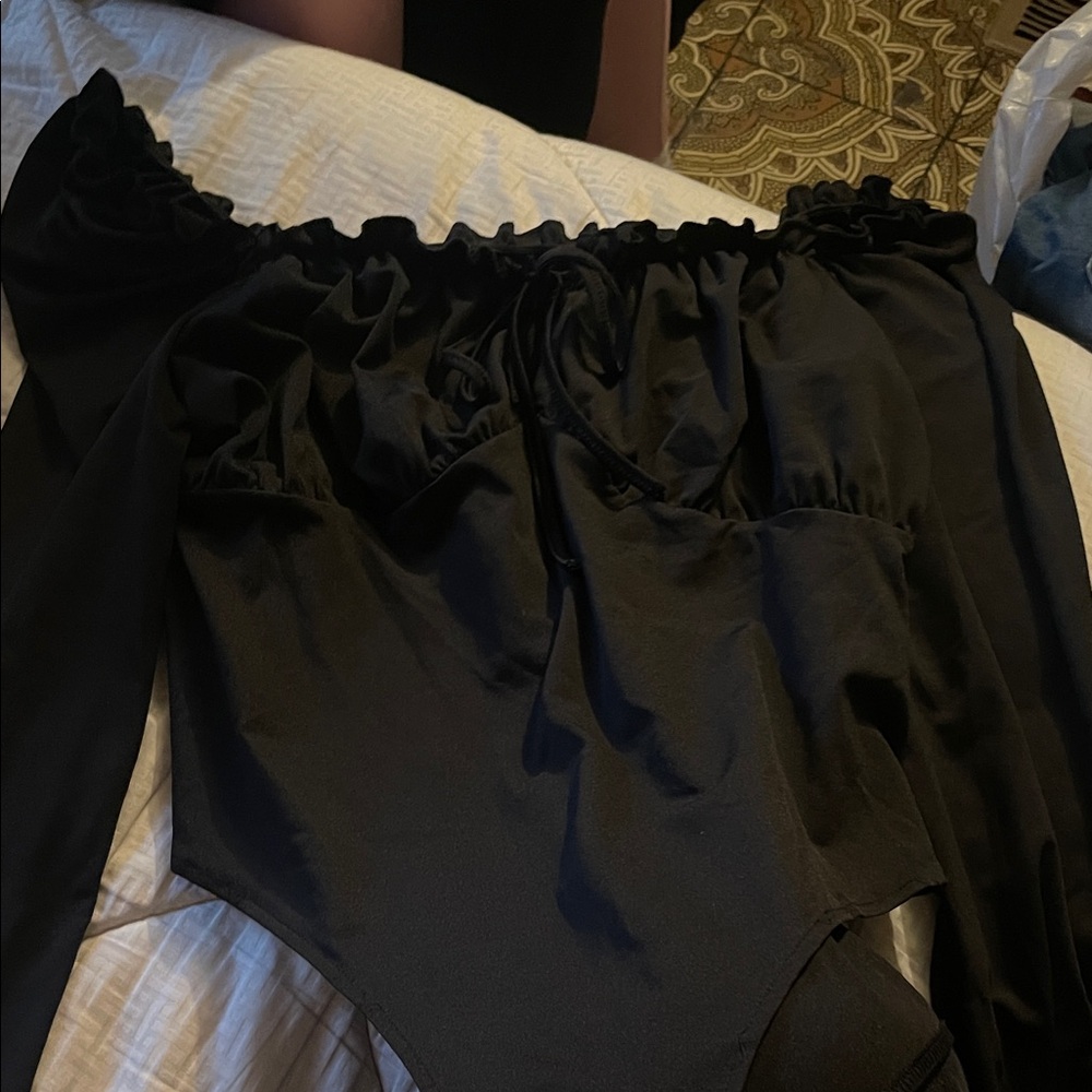 Black Wide U neck Bodysuit
